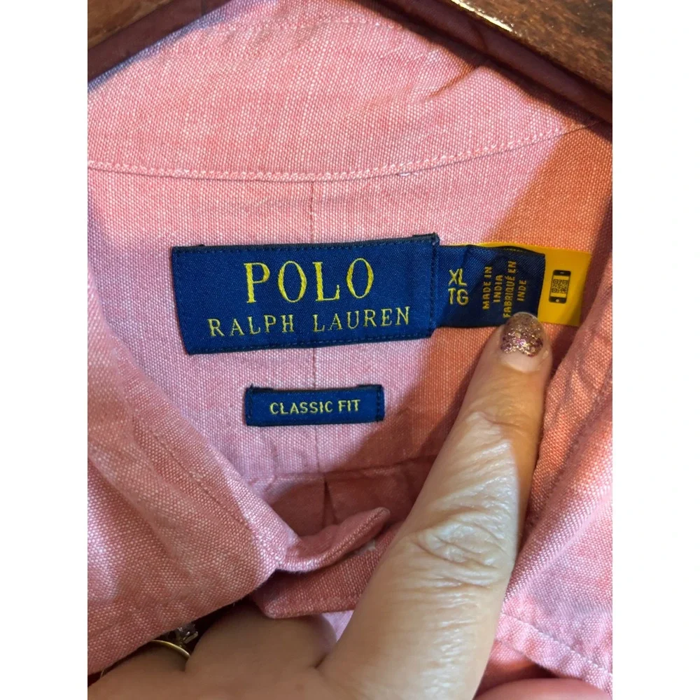 Polo Ralph Lauren Mens XL Classic Fit Cotton Linen Look Shirt Coral Pink